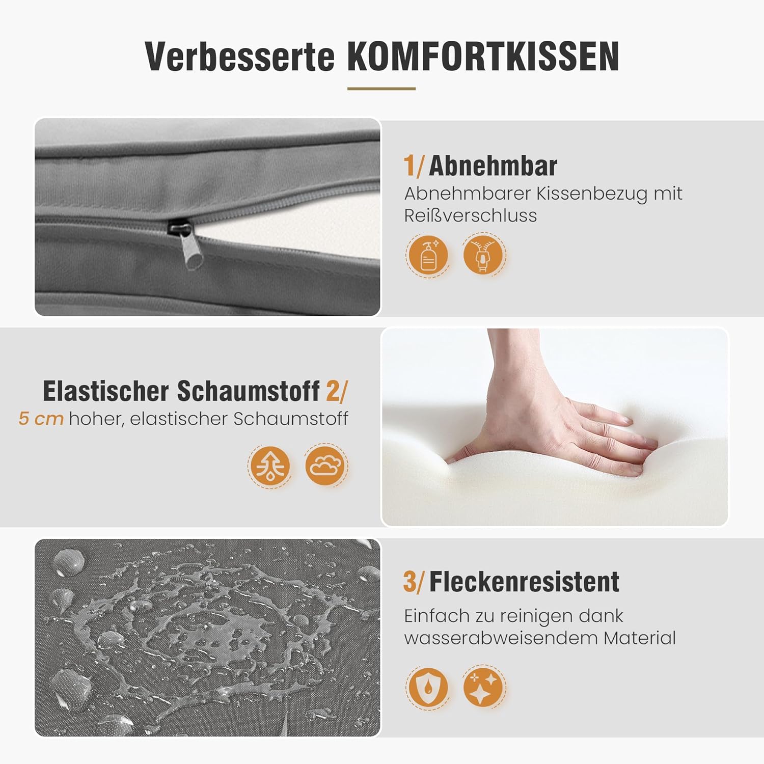 Amopatio Relaxliege Liegesessel, Rattan Sonnenliege mit Verstellbar Rückenlehne und Klapptisch, Outdoor Gartensessel wetterfestes, für Terrasse, Garten, Balkon – Grau & Braun