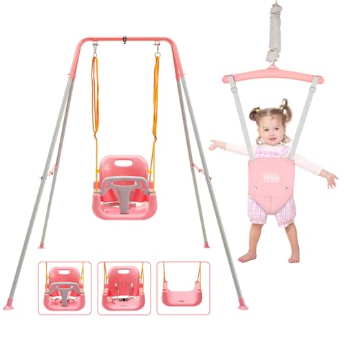 FUNLIO 2 in 1 Altalena e Altalena da Porta per Bambini, Altalena Resistenti con 4 Sacchi di Sabbia, Supporto in Metallo Pieghevole per Giochi al Coperto/Esterno, Facile da Montare e Riporre   Rosa : Amazon.it: Giochi e giocattoli