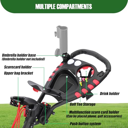 XDriveMax GC408   Carrello da golf pieghevole a 3 ruote, leggero, per mazze da golf e sacca da golf, con portabicchieri e scomparto portaoggetti (rosso) : Amazon.it: Sport e tempo libero