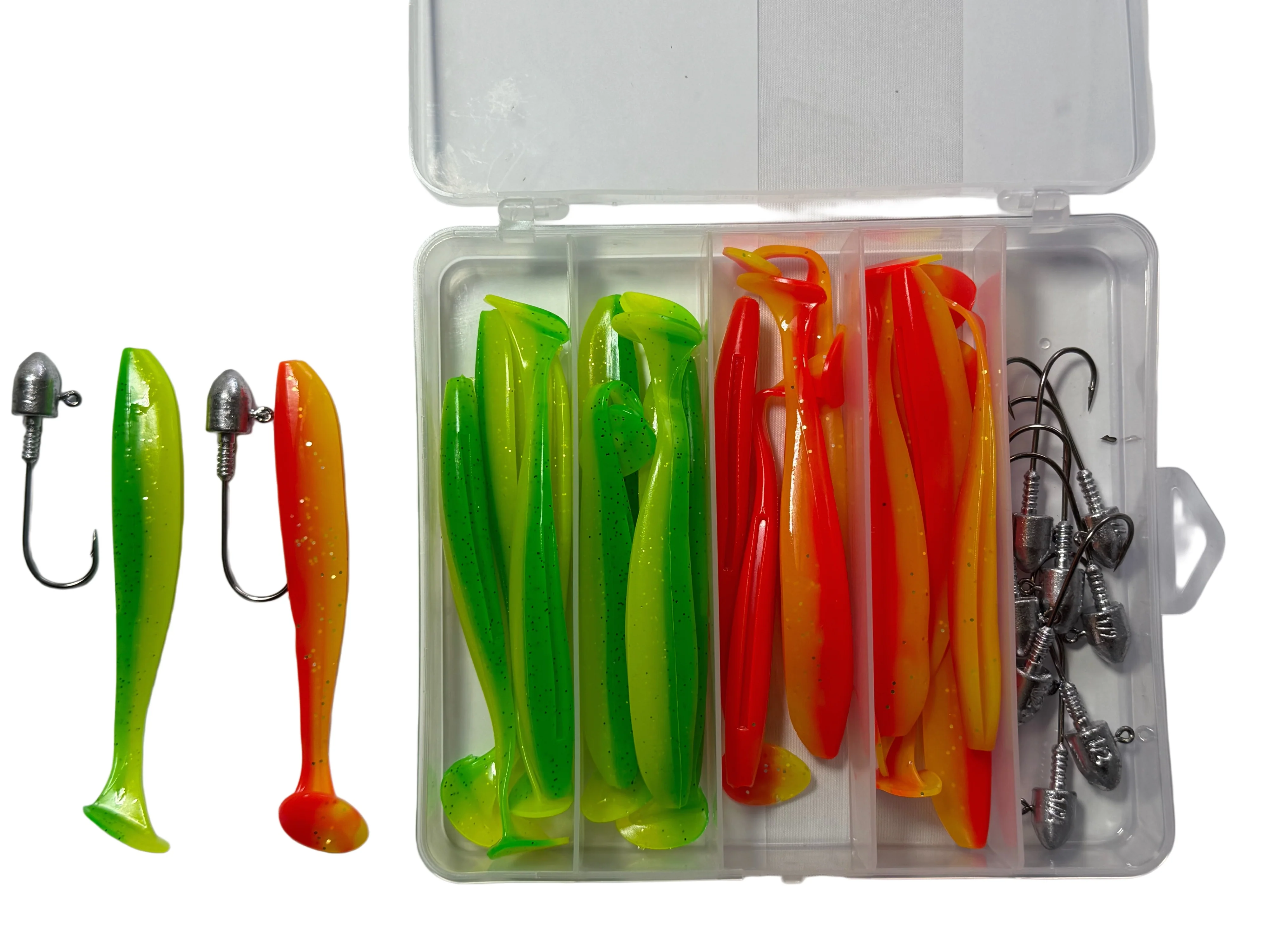 MASTERPRO 12cm Paddle Tail Lures & Jigheads Combo �?30pcs Fishing Tackle Set for Snapper Flathead Salmon �?Saltwater Ready Bonus Tackle Box