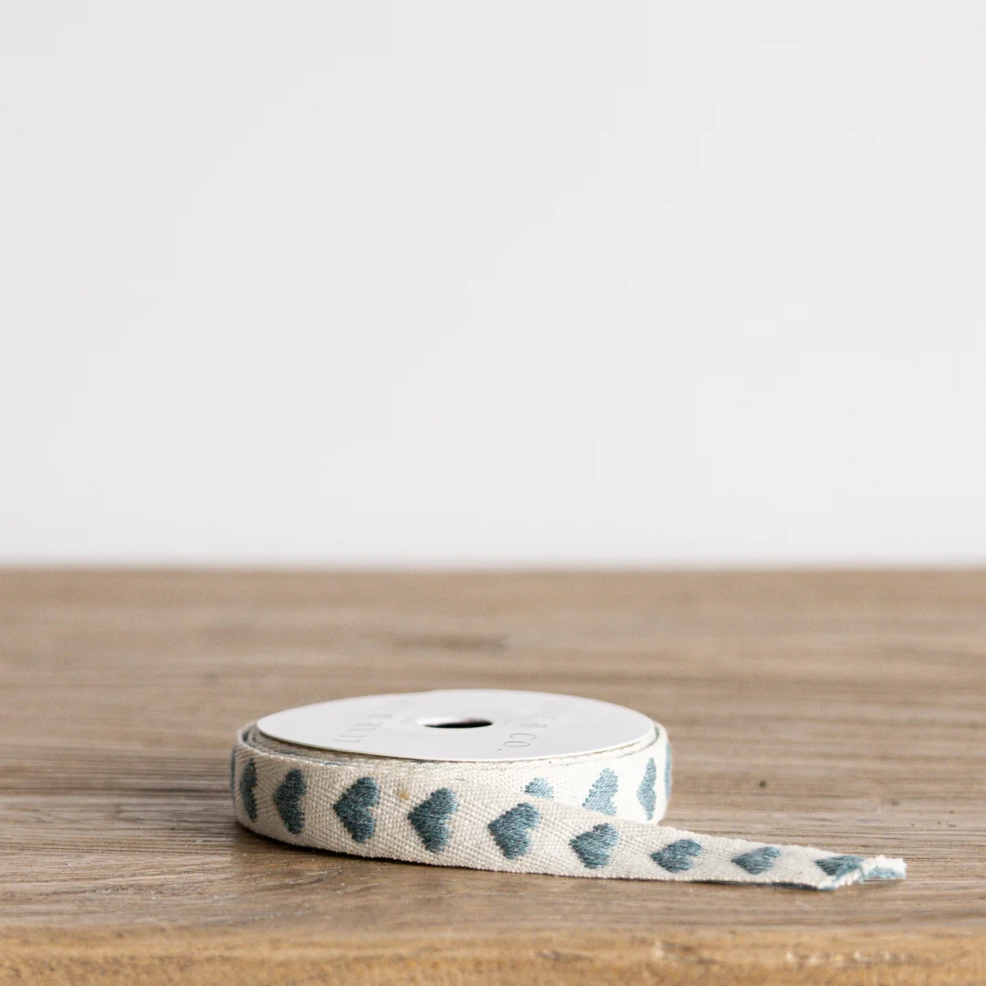 Deep Teal Hearts Woven Ribbon