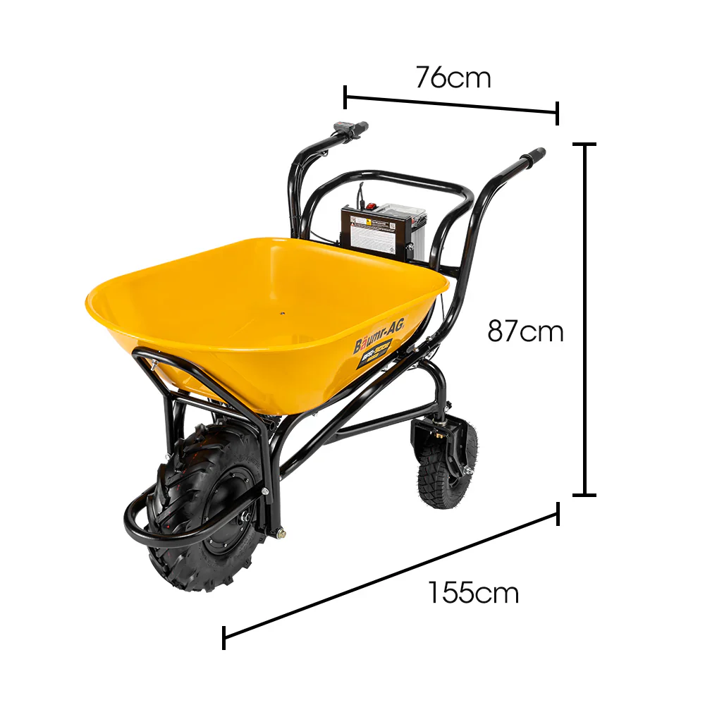 Baumr-AG 40V akkumulátoros motoros talicska, 100 literes űrtartalom, 3 kerék, 260 kg, emelőkosár