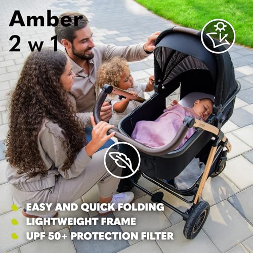 LIONELO Amber Passeggino 2in1 Duo Passeggino da 0 a 48mesi con Seduta secchiello   Navicella per neonato e bambini a 22kg Regolabile, pieghevole e leggero Ruote grandi Cappotina XXL (NeroArgento, Big) : Amazon.it: Prima infanzia