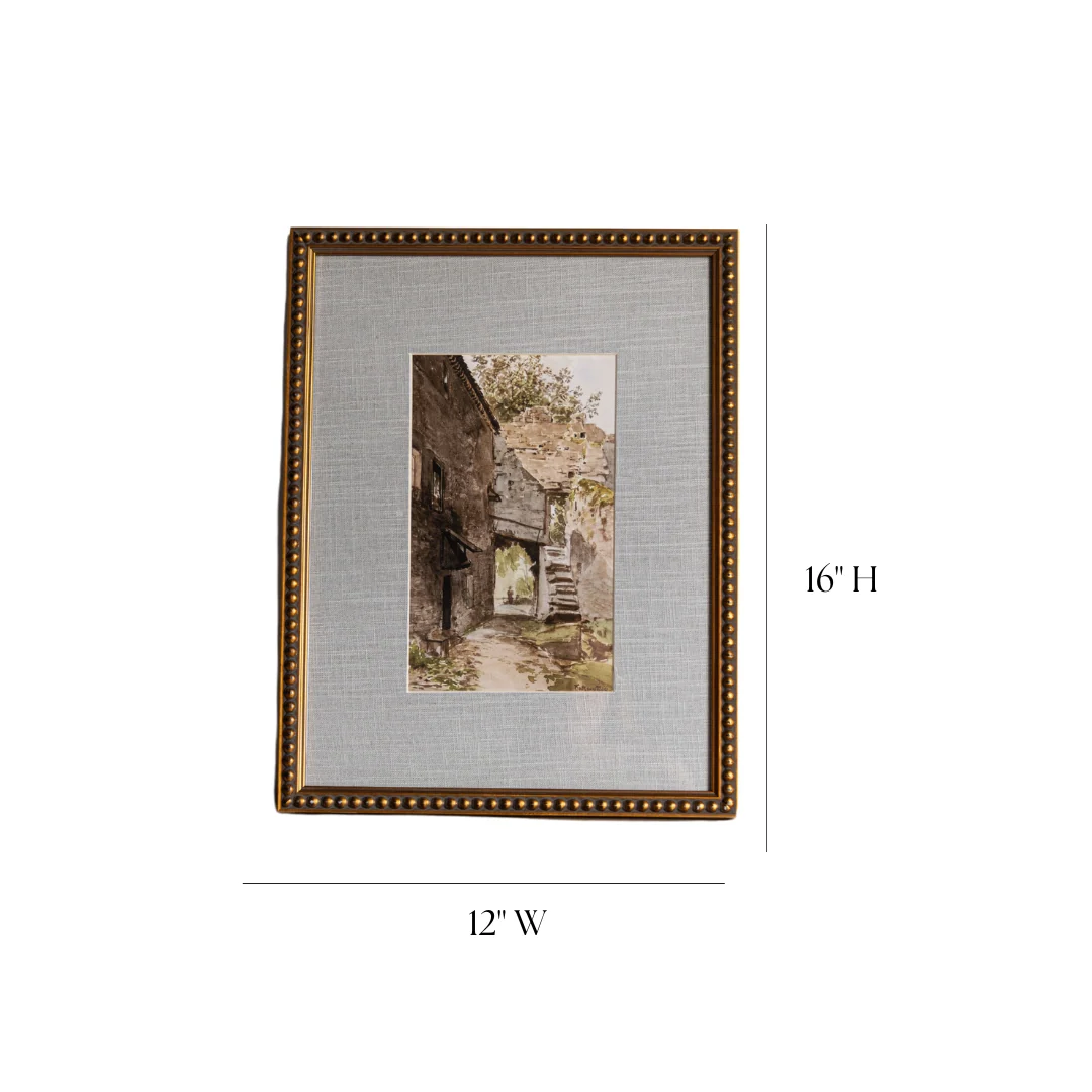 Vintage Watercolor European Beaded Framed Art Large
