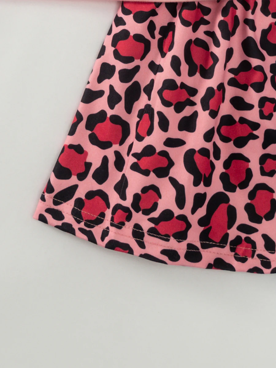 Valentine's Day Pink Leopard Heart Ruffle Girl Skirt Set