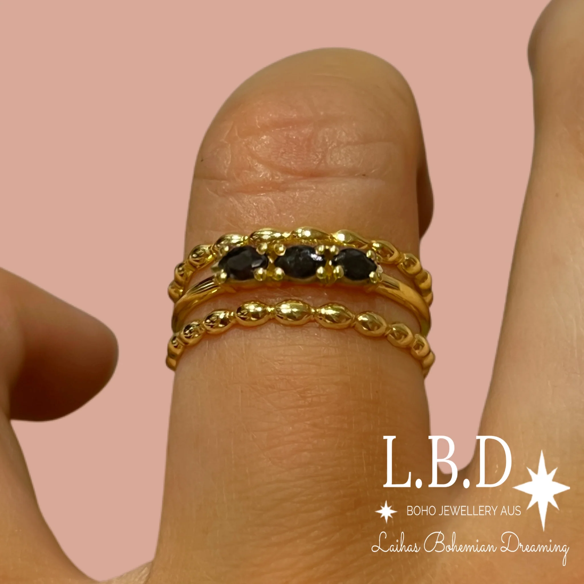 Laihas Three Of Cups Gold Onyx Ring Set