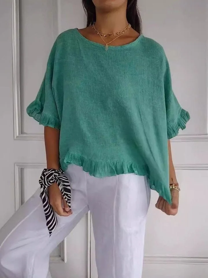 Women��s Relaxed-Fit Blouse Lightweight Linen-Look Summer Style