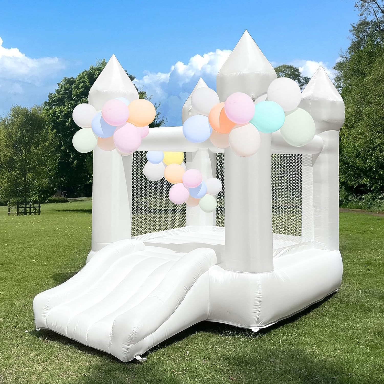 White Bounce House Indoor Outdoor Bouncy Castle for Kids 2-8 Oxford Toddler Bounce House with Slide Balloon & Blower,103 x 71 x 90 inch,Children's Birthday Party Easter Party Gifts1 pcs