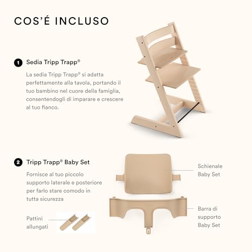 Seggiolone Tripp Trapp di Stokke con Baby Set, Serene Pink   Sedia regolabile ed evolutiva per bambini e adulti   Design ergonomico e classico : Prima infanzia