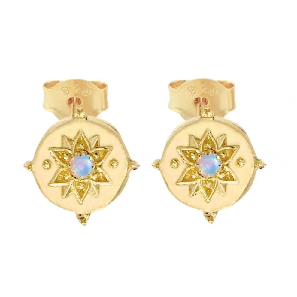Intricate Vera May Gold Opal Stud Earrings
