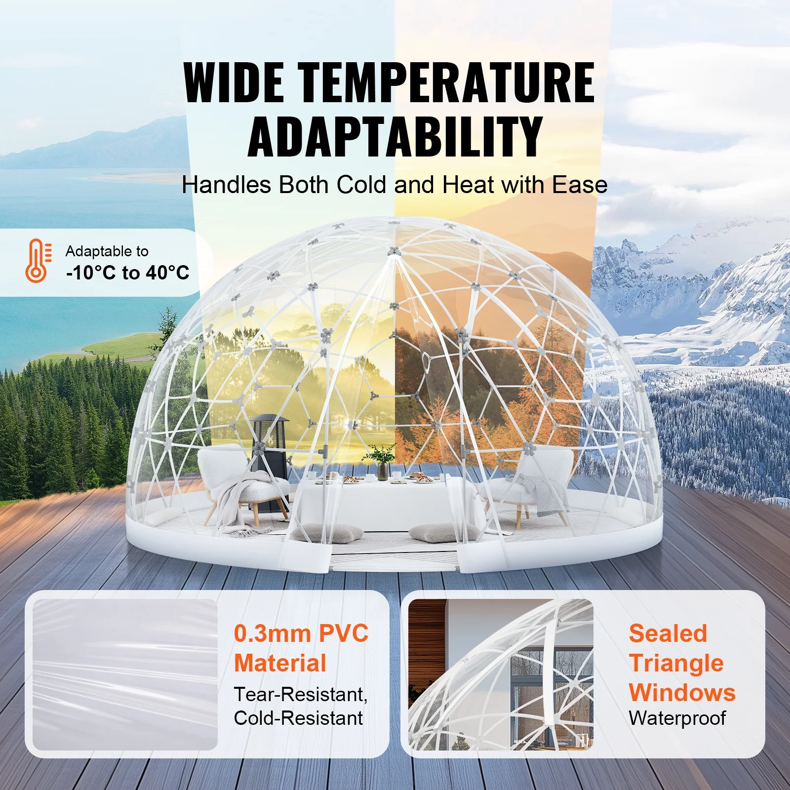 KFFKFF Outdoor Dome Shelter, 9.5 FT Clear PVC Garden Tent, Waterproof Geodesic Dome Tent with Window for Patio, Backyard Dining, and Parties
