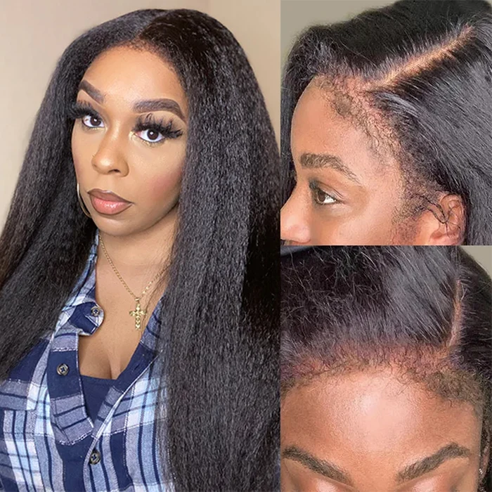 Kinky Edge Hairline Kinky Straight Hair 13x4 HD Lace Front Wig with Curly Edges Baby Hair Wigs