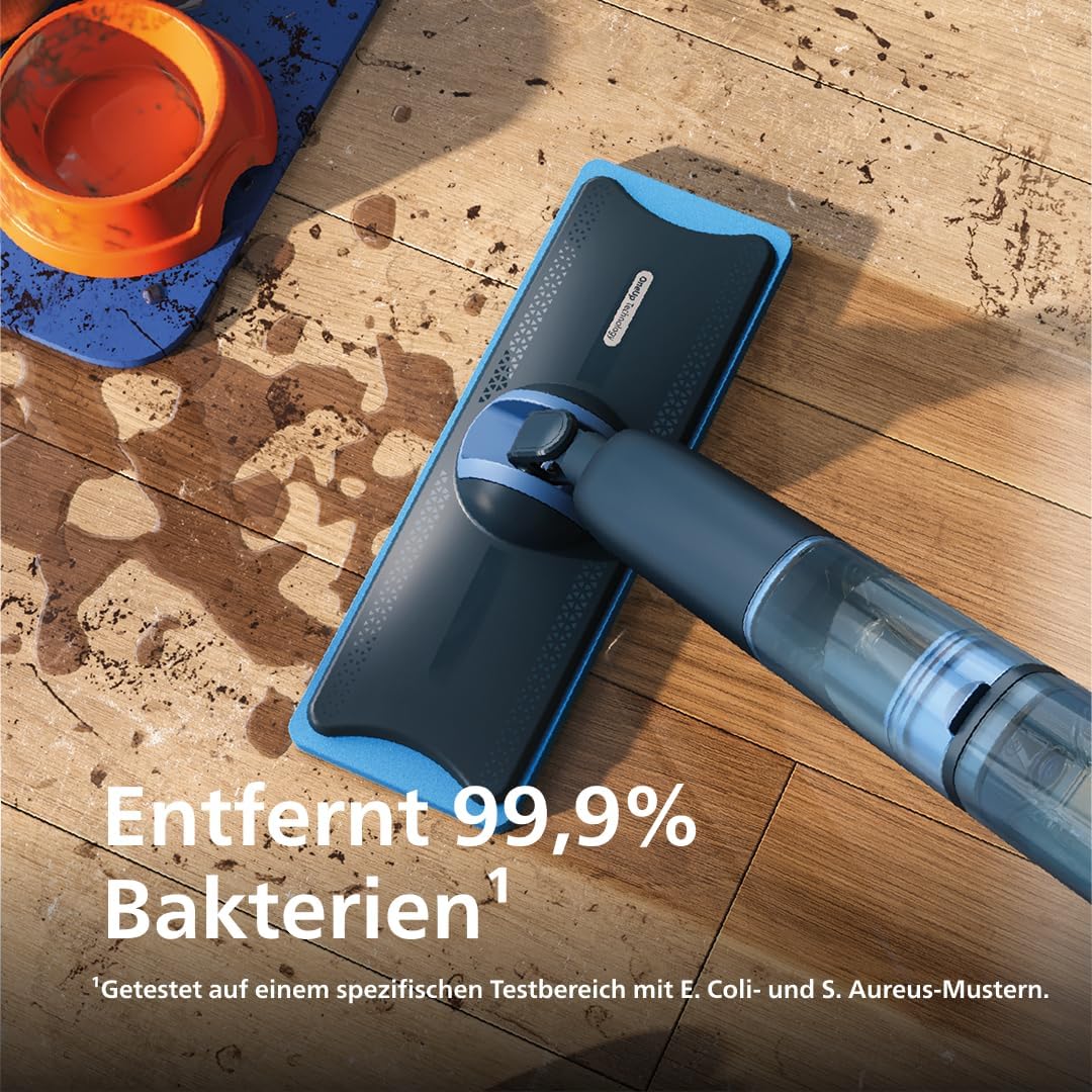 Philips OneUp 5000 Serie Elektrischer Wischmopp - 2X sauberere Böden², 2X schnelleres Wischen, Zwei Feuchtigkeitseinstellungen für Harte & empfindliche Böden, Kabellos mit 360° Drehgelenk (XV5113/01)