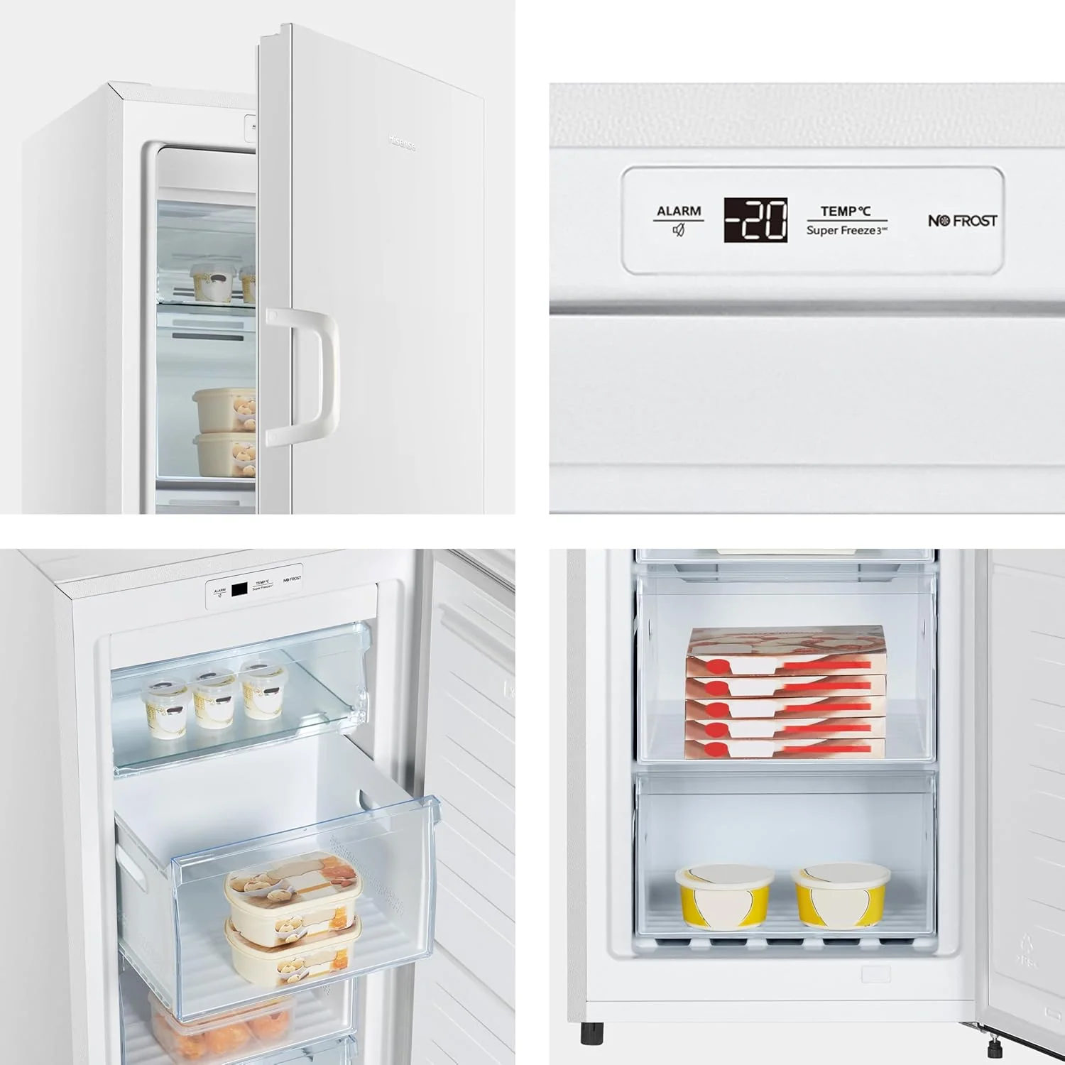 Hisense FV191N4AW2 Congelatore verticale/ Total No Frost/ Super Freeze/ Allarme porta/ Multiflow 360°/ BigBox/ 143,4 cm/ Congelatore 147 l/ 41 dB/ 205 kWh/Bianco