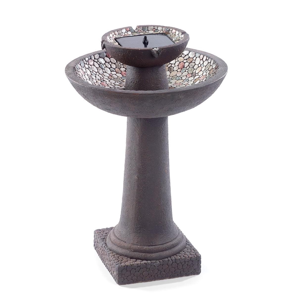 Smart Solar Riverstone 2-Tier Solar Fountain, Brown – Easy Install, No Wiring, 6-Hour Runtime, GFRC Construction