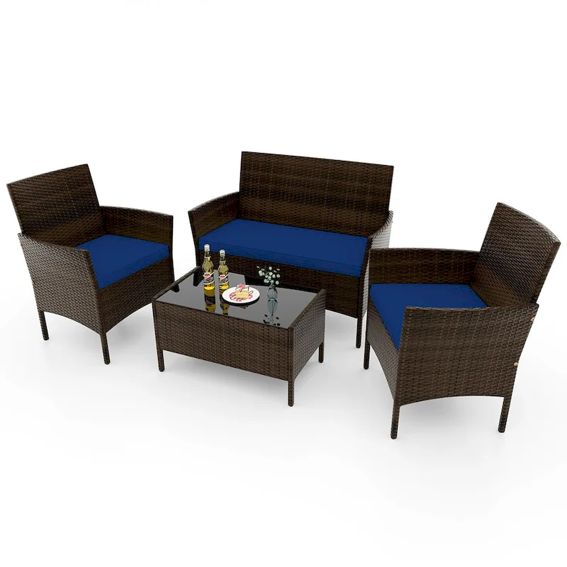 Costway 4 PCS Patio Furniture Set with Washable Cushions and Tempered - See Details