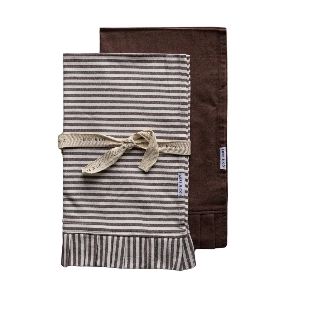 Brown & White Stripes Ruffle Kitchen Dish Towel