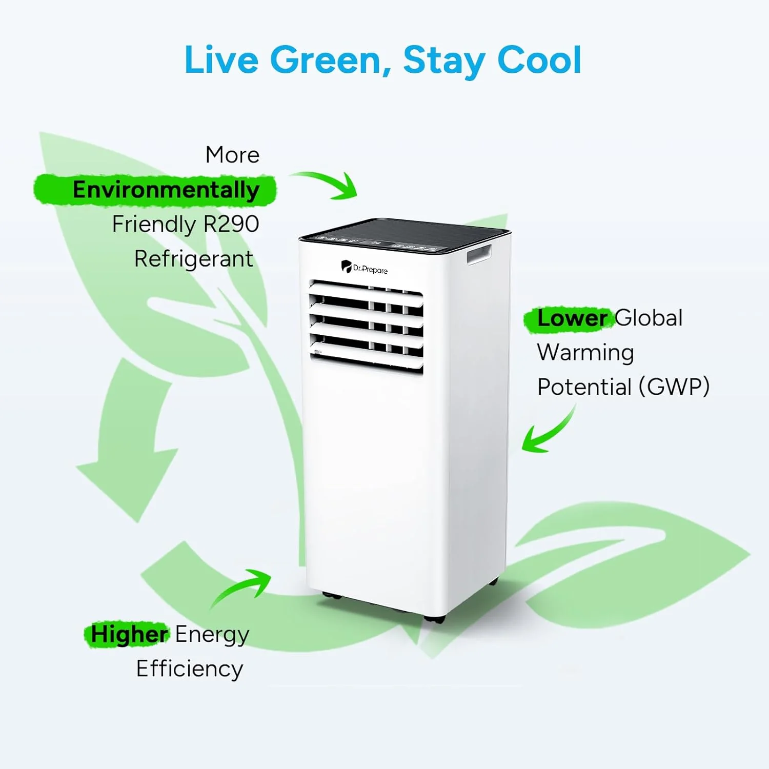 DR.PREPARE Mobiles Klimagerät 9000 BTU mit APP, 4 in 1 Mobile Klimaanlage mit Abluftschlauch, Kühlen&Ventilieren&Entfeuchten, Ventilator & Schlafmodus mit Fernbedienung, Kühlt bis zu 30m², 1-24H Timer