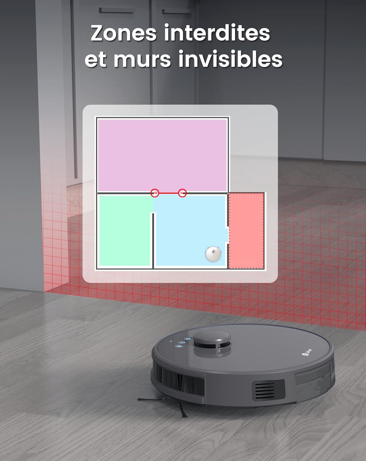 Lefant Robot Aspirateur Laveur 2 en 1 4000Pa,Navigation LiDAR, Cartographie Multi-étage,Zones Virtuelles, Connecté par Alexa/APP/WiFi,Idéal pour Poils d'animaux Tapis Sols Durs M1 Gris