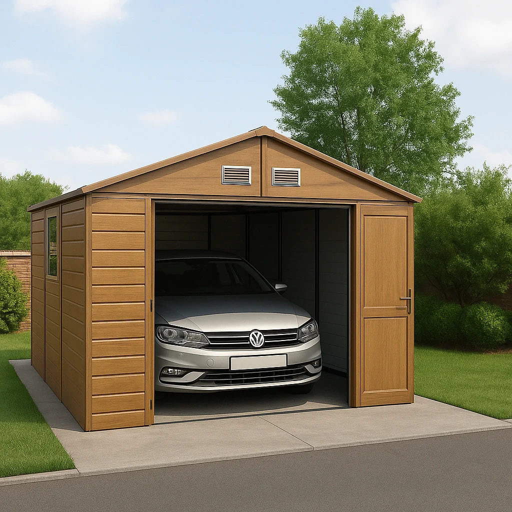 Lysebrun galvaniseret stlgarage til udendrs brug 520x310x270 cm