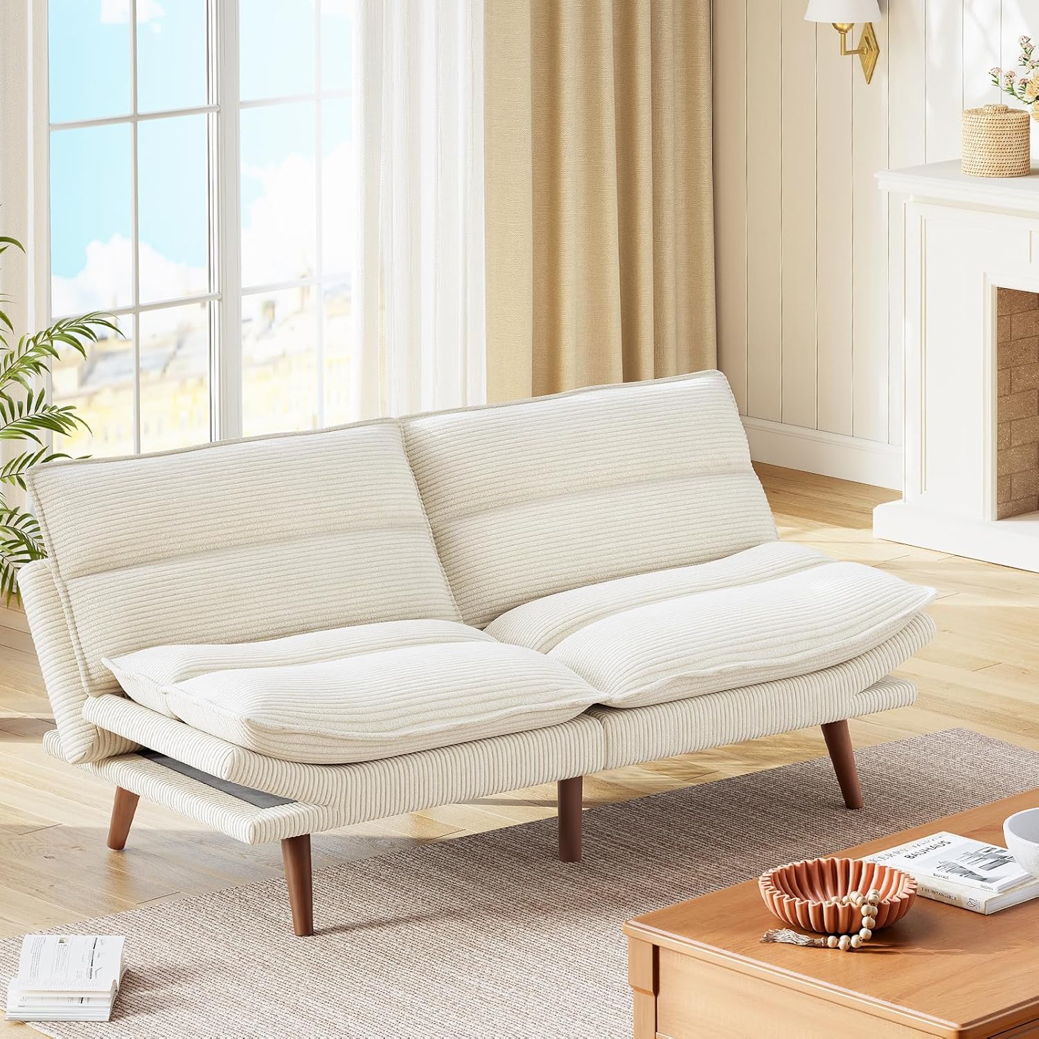 Futon Sofa Bed Futon Sofa with Adjustable Back and Armrests Converts to Small Sleeper Sofa Bed