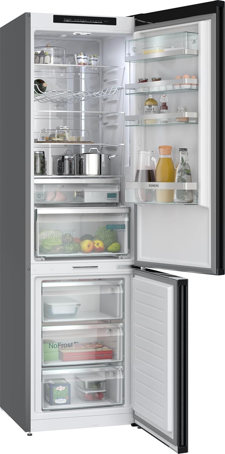 SIEMENS KG39N4X1F, iQ500, Freistehende Kühl-Gefrier-Kombination, Gefrierbereich unten, 363 l, Total noFrost, hyperFresh, extrem leise, LED Beleuchtung, 203 x 60 cm, Gebürsteter Stahl AntiFingerprint