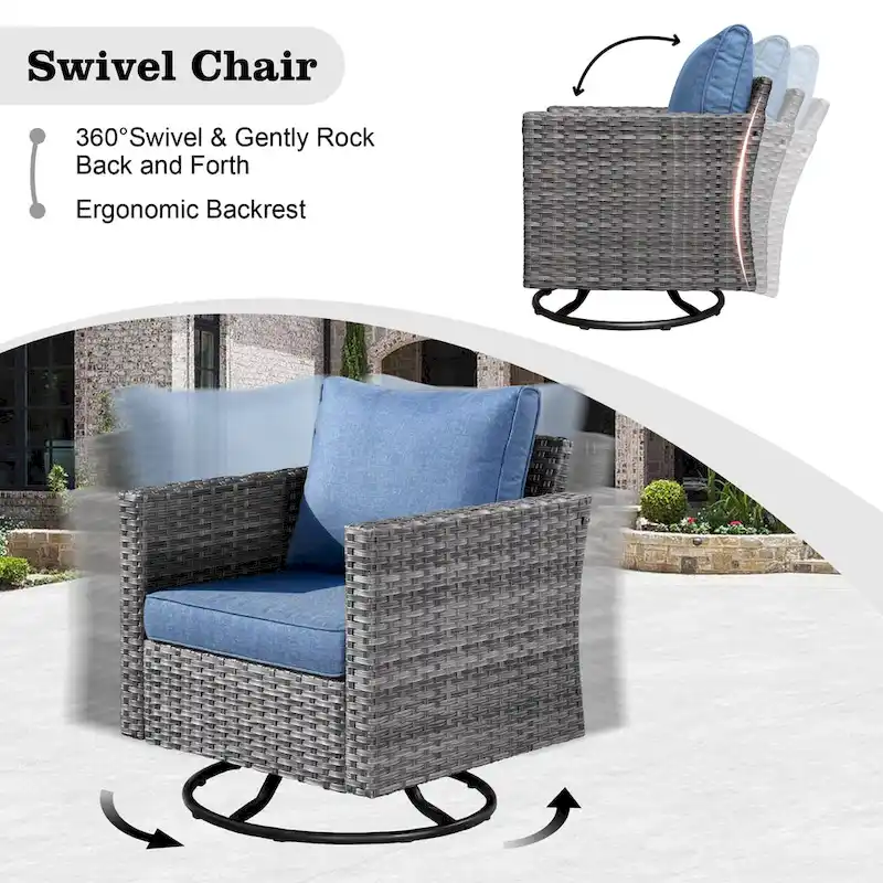 HOOOWOOO 8-piece Rattan Wicker Patio Furniture Set with Fire Pit