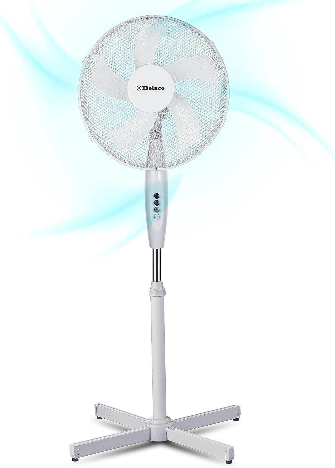 Belaco 16 Inch Pedestal Fan with Oscillation, Adjustable Height, Quiet Powerful Cooling Airflow, 45W