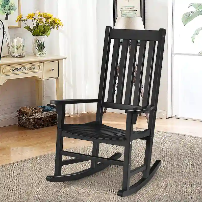 Rocking Chair Solid Wooden Frame Porch Rocker Indoor Outdoor