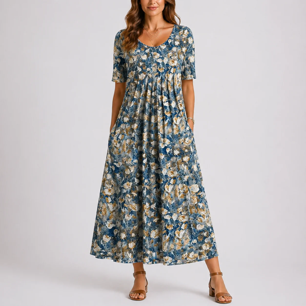 Womena??s Floral Midi Dress Casual Lightweight Design