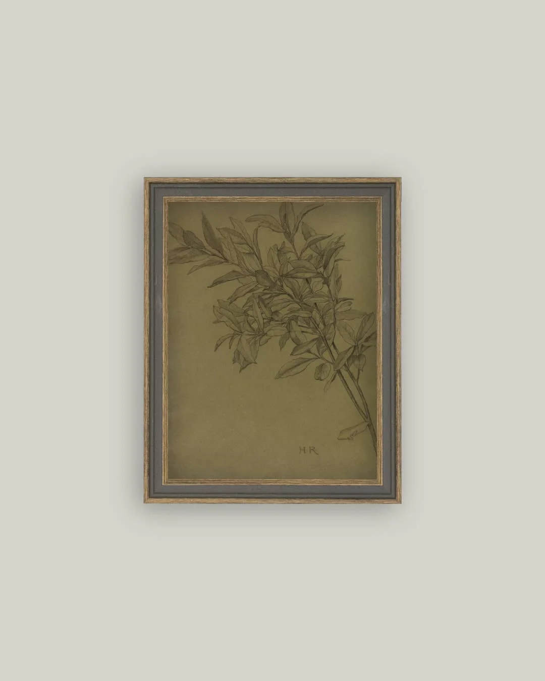 Leaves On Green Framed Antique Inspired Art