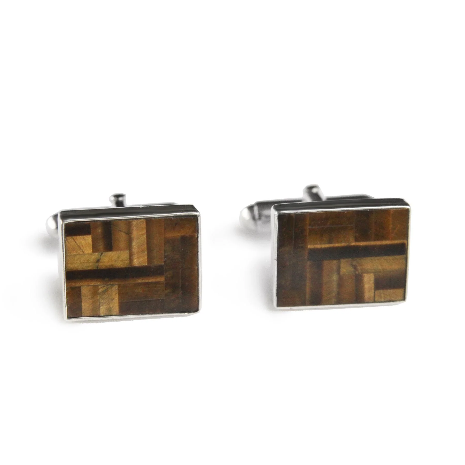 Rectangle Tiger Eye Inlay Cufflinks, Sterling Silver