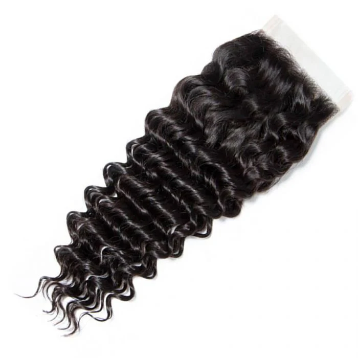 Brazilian Hair 4x4 Lace Closure Deep Wave Hair Natural Color 100% Virgin Hair 10-20 Inch