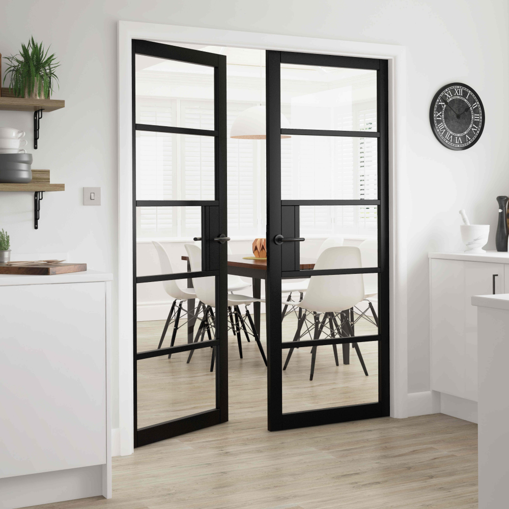 J B Kind Metro Black Clear Glazed Internal Door