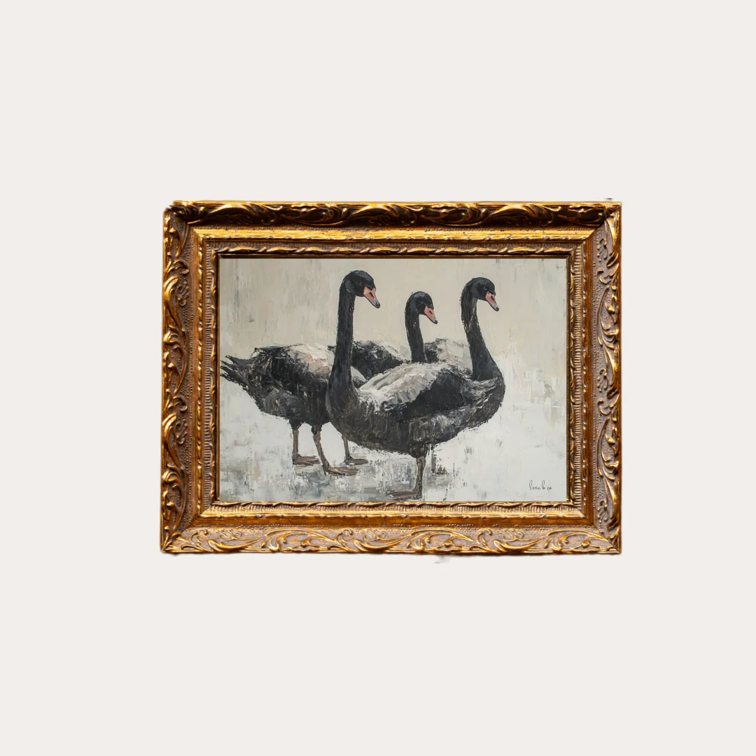 Black Swan | French Brass Inspired Gold Mould Framed Art