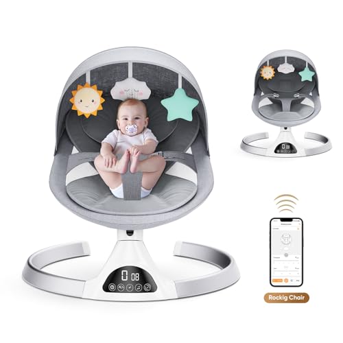 Aomdom altalena elettrica per bambini, sdraietta per bambini fino a 9 kg di peso, con telecomando e wireless per lo stile di controllo APP, altalena per bambini con imbracatura di sicurezza a 5 punti : Prima infanzia