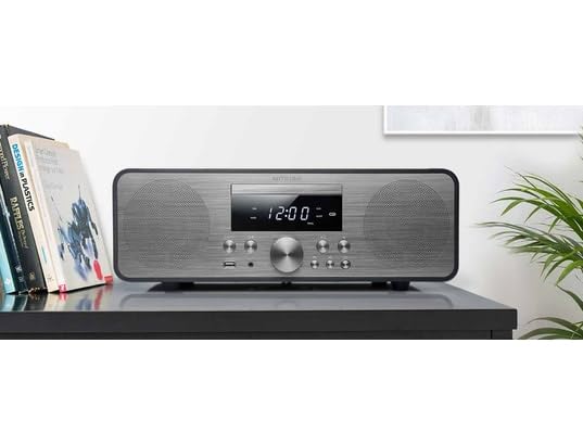 Muse M 880 BTC Design   Sistema stereo Bluetooth con lettore CD e USB (FM, PLL, NFC, AUX), 80 Watt, nero/argento : Elettronica