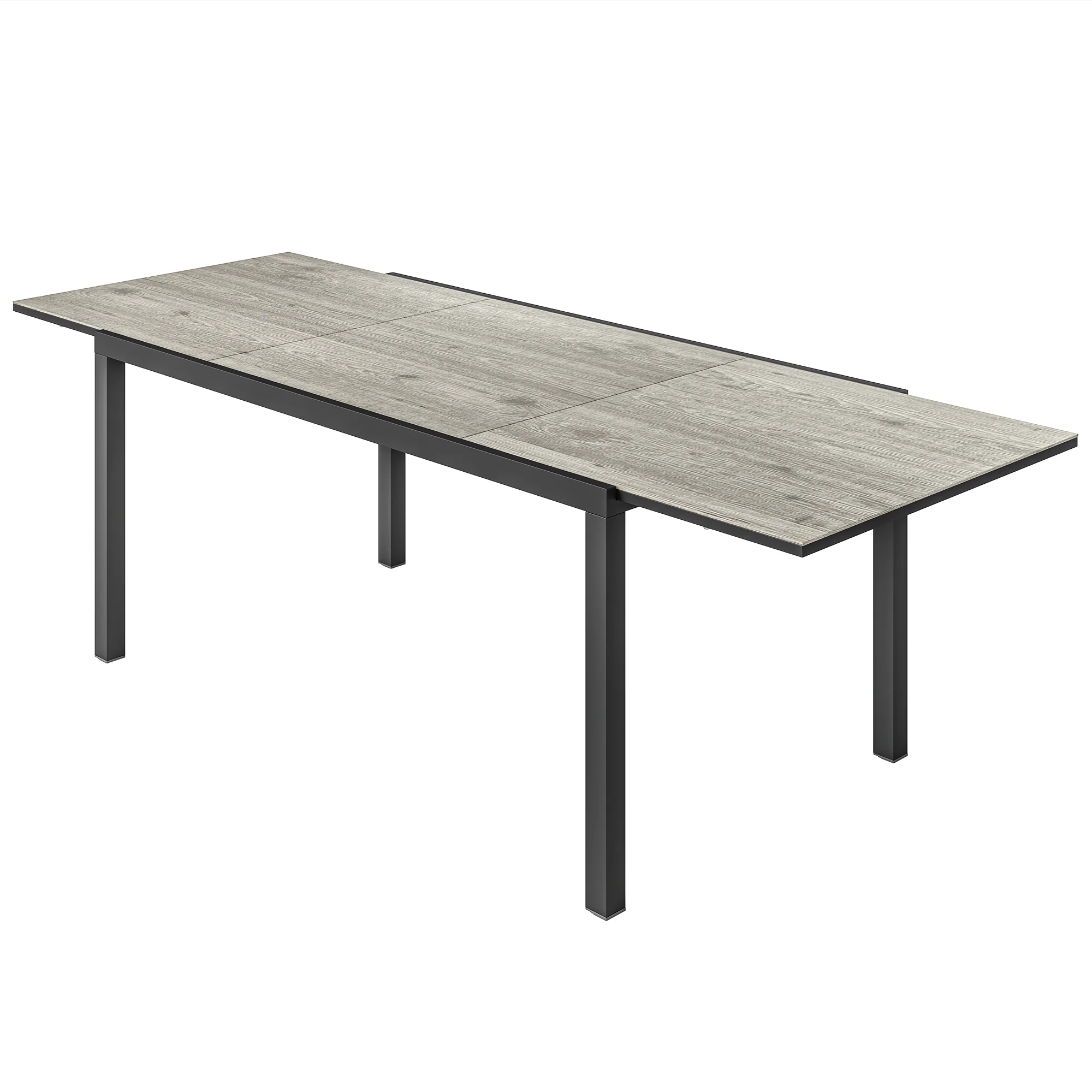 Outsunny Uitschuifbare Eettafel voor 6-8 Personen, Verstelbare Outdoor Tafel van Aluminium, Staal, Kunststof met Houteffect, Grijs