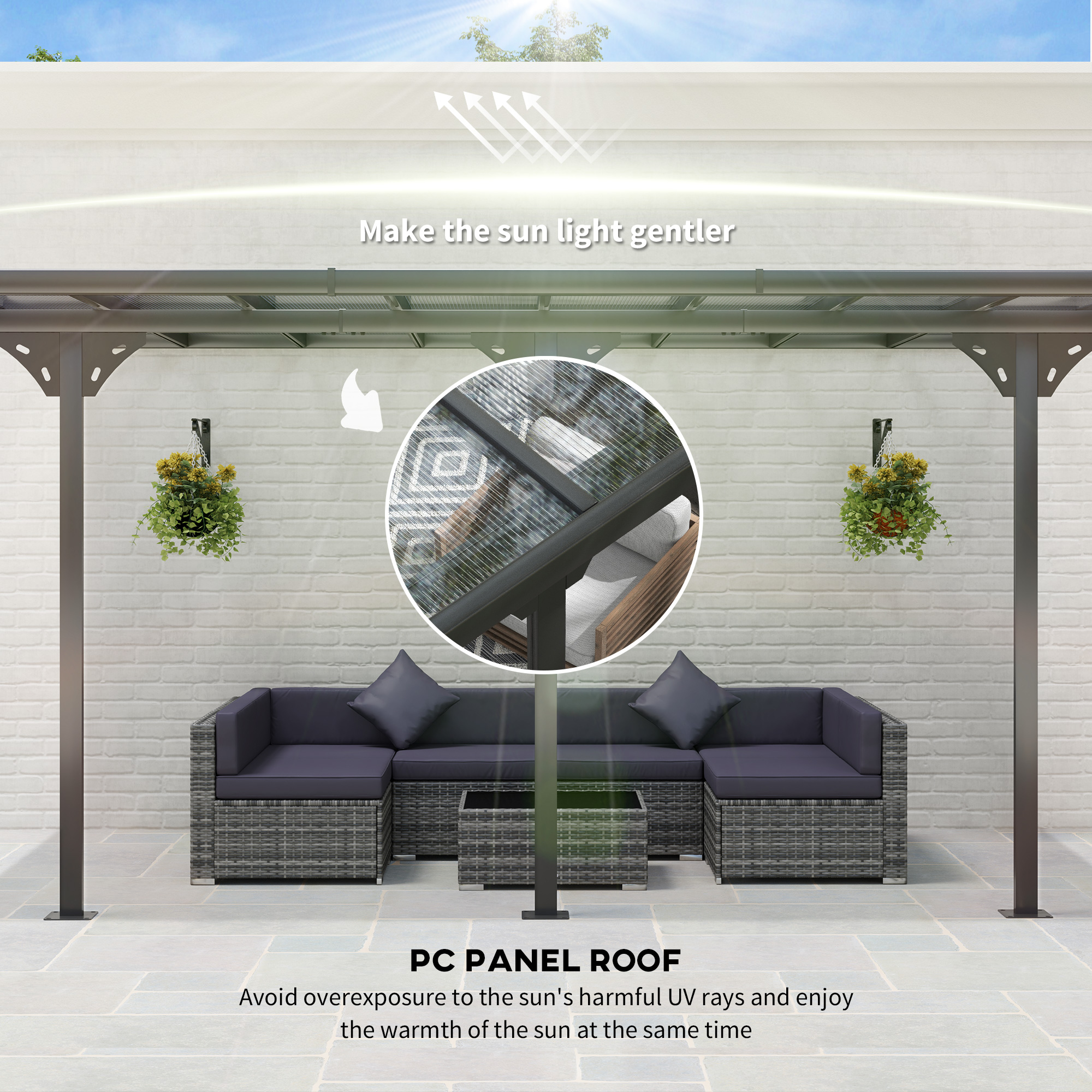 Outsunny terrasoverkapping in hoogte verstelbaar aluminium grijs 4 x 3 m