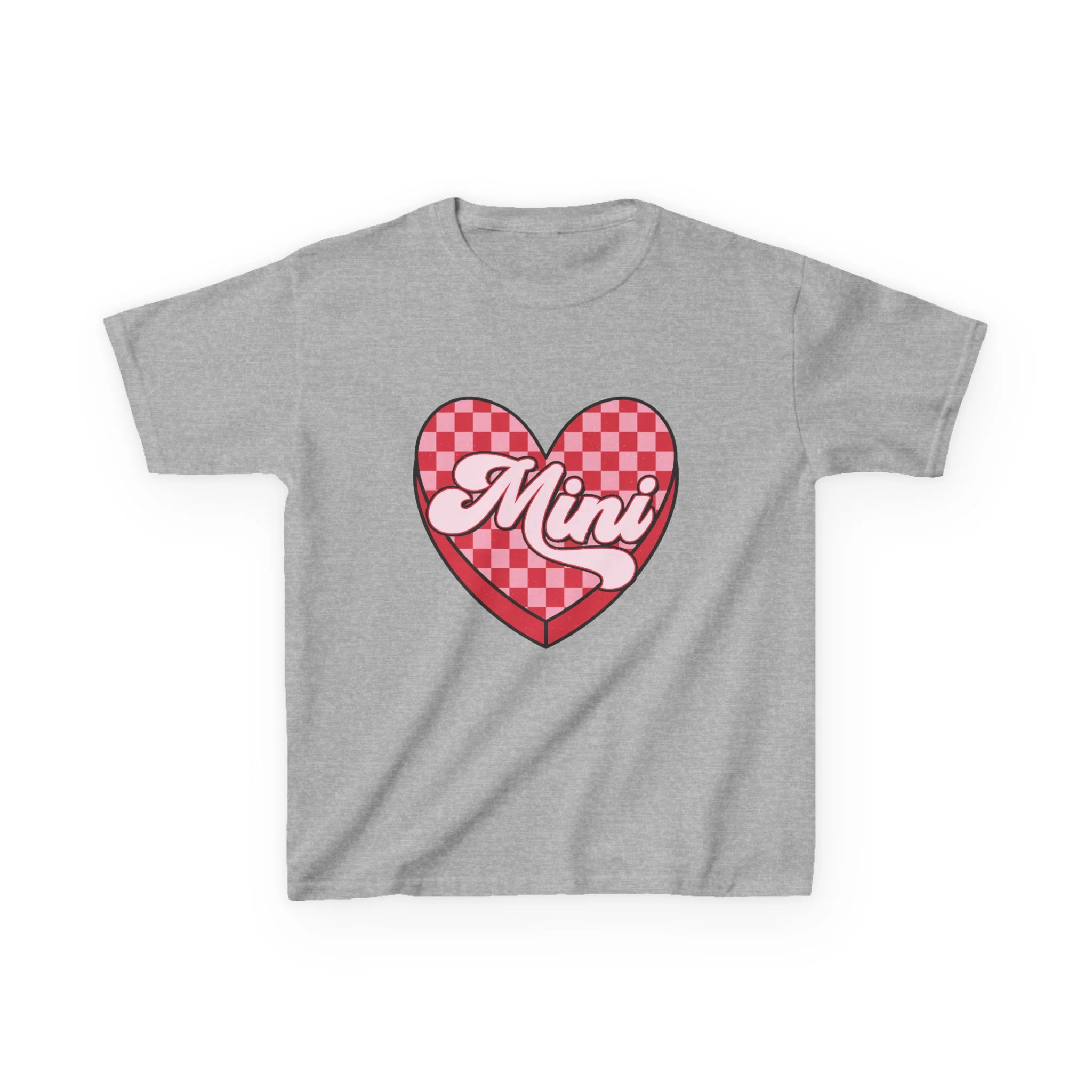 Mini Heart Checkerboard Kids Tee | Pink Retro Script
