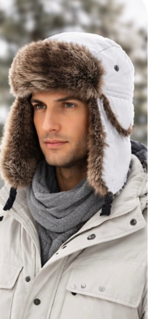 White Trapper Hat | Brown Faux Fur 5831BW  22.5