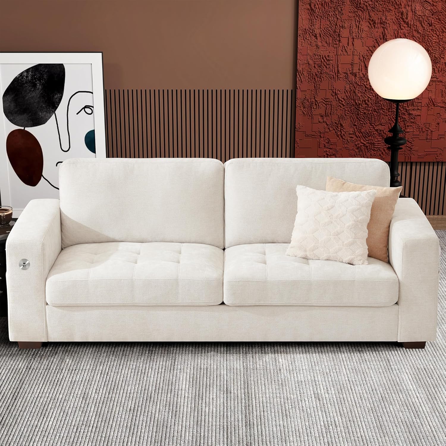 111.4 Inch L-Shaped Modern Sofa Modular Cloud Sofa Ottoman 4-Seater Chenille Deep Seat Sofa
