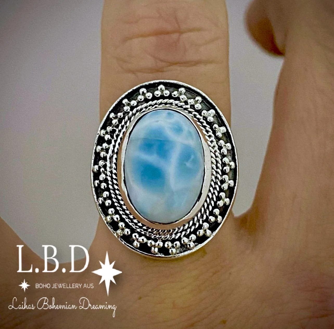 Laihas Dolphin Sunrise Statement Larimar Ring
