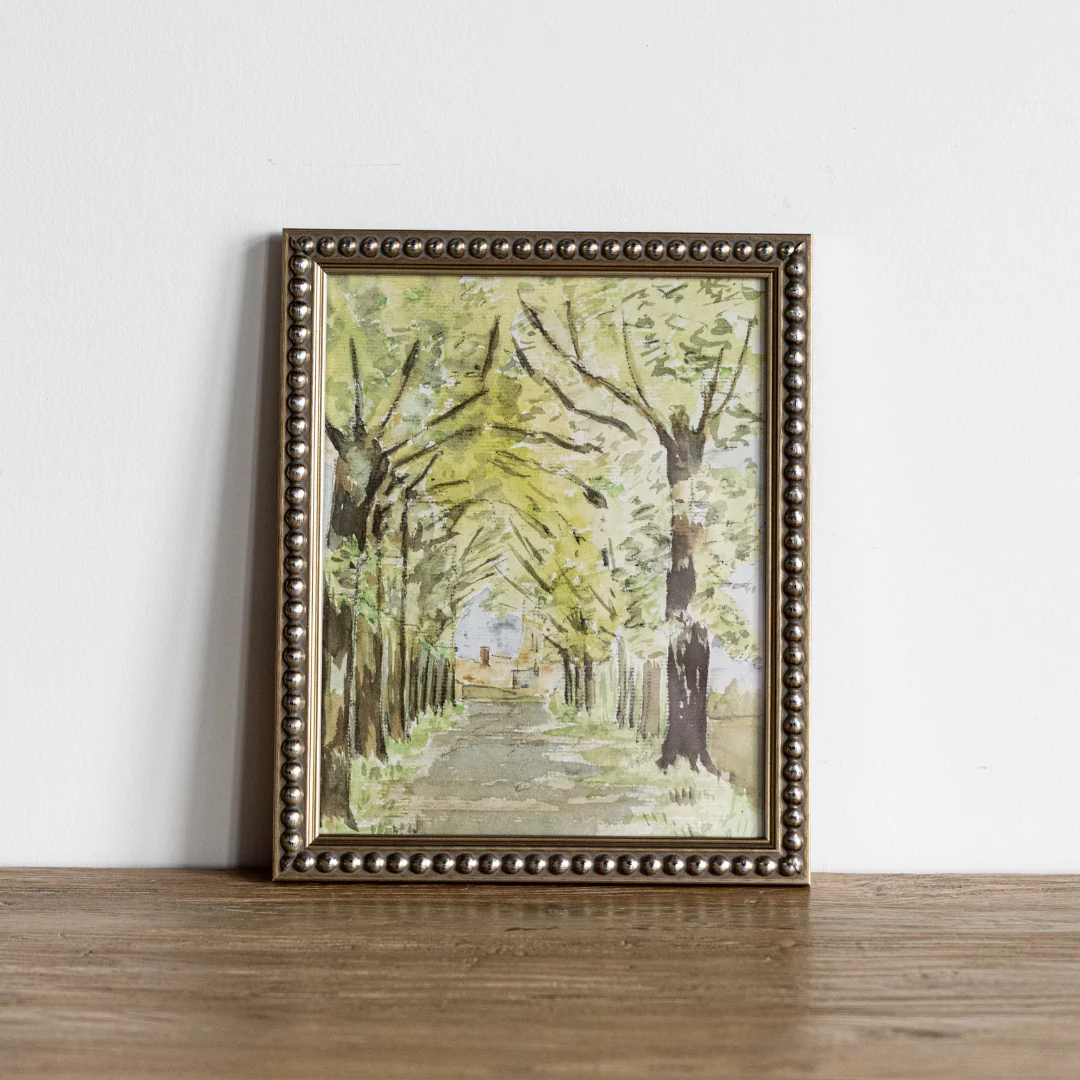 Vintage Watercolor Tree Scenery Framed Art