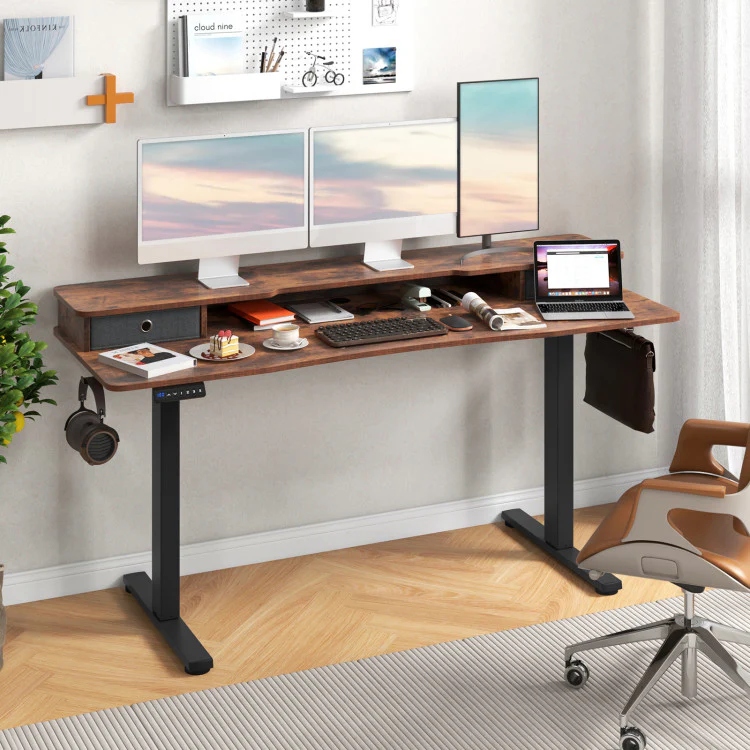 Electric Standing Desk with 2 Drawers, 3 Memory Positions, 63