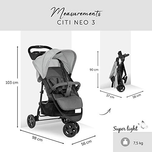 hauck Passeggino 3 Ruote Citi Neo 3   Passeggino Leggero 22 kg Portata, Pieghevole con Una Mano   Ultraleggero solo 7,3kg   Passeggino Compatto Reclinabile, dalla Nascita   Cestino Fino a 3Kg   Grigio : Prima infanzia