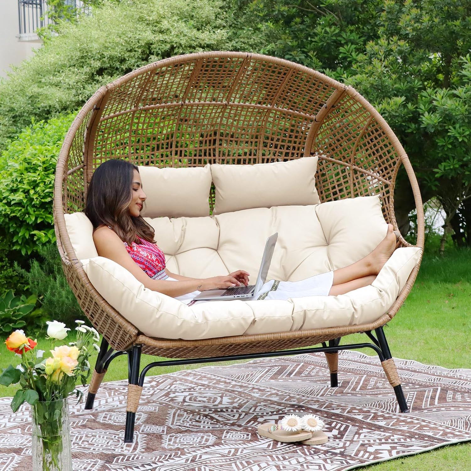 NICESOUL® Double Egg Chair Indoor Outdoor Stationary Oversized 6.5