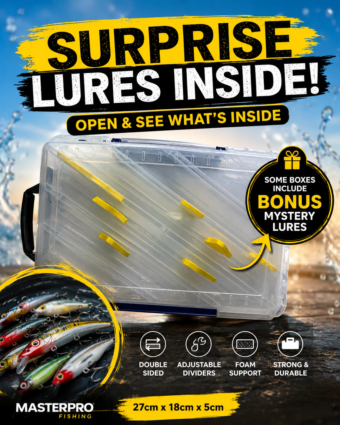 MASTERPRO Large Double Sided Fishing Lure Box Hardbody Storage Case Tackle Box