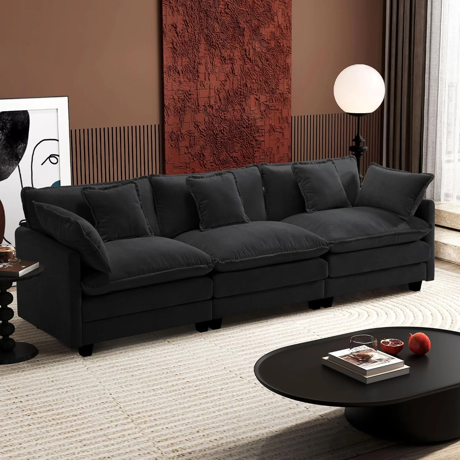 111.4 Inch L-Shaped Modern Sofa Modular Cloud Sofa Ottoman 4-Seater Chenille Deep Seat Sofa