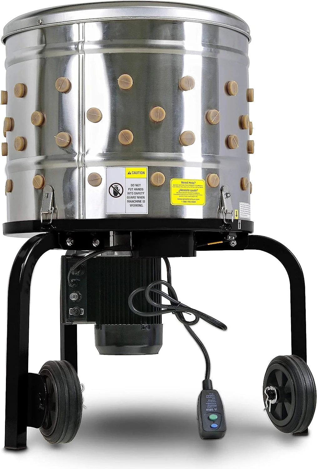 Kitchener Chicken Plucker De-Feather Remover Poultry and Fowl Food Processor Electric Stainless Steel Heavy Duty 1HP 120VAC 280RPM GFCI Connector 92 Soft Fingers 20